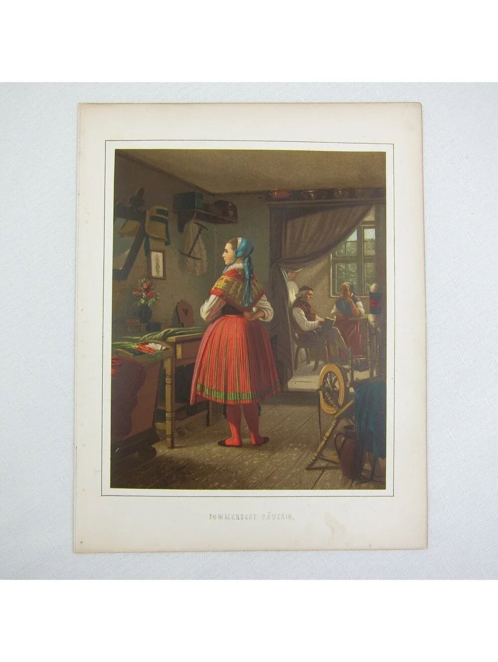 Antique 1862 Color Lithograph Peasant Woman German Pyritz Weizacker Costume RARE